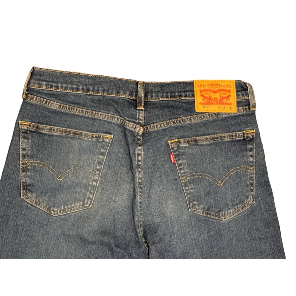 Levi's 505 Men’s Dark Wash Faded Blue Denim Jeans W34 L32​​​​​ - Picture 6 of 8